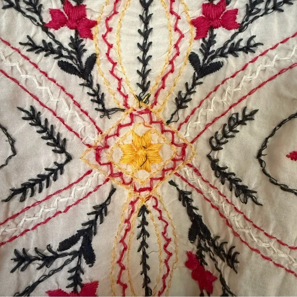 Free People Frida Embroidered Boho Mini Dress Cream XS Festival Peasant - Picture 7 of 13